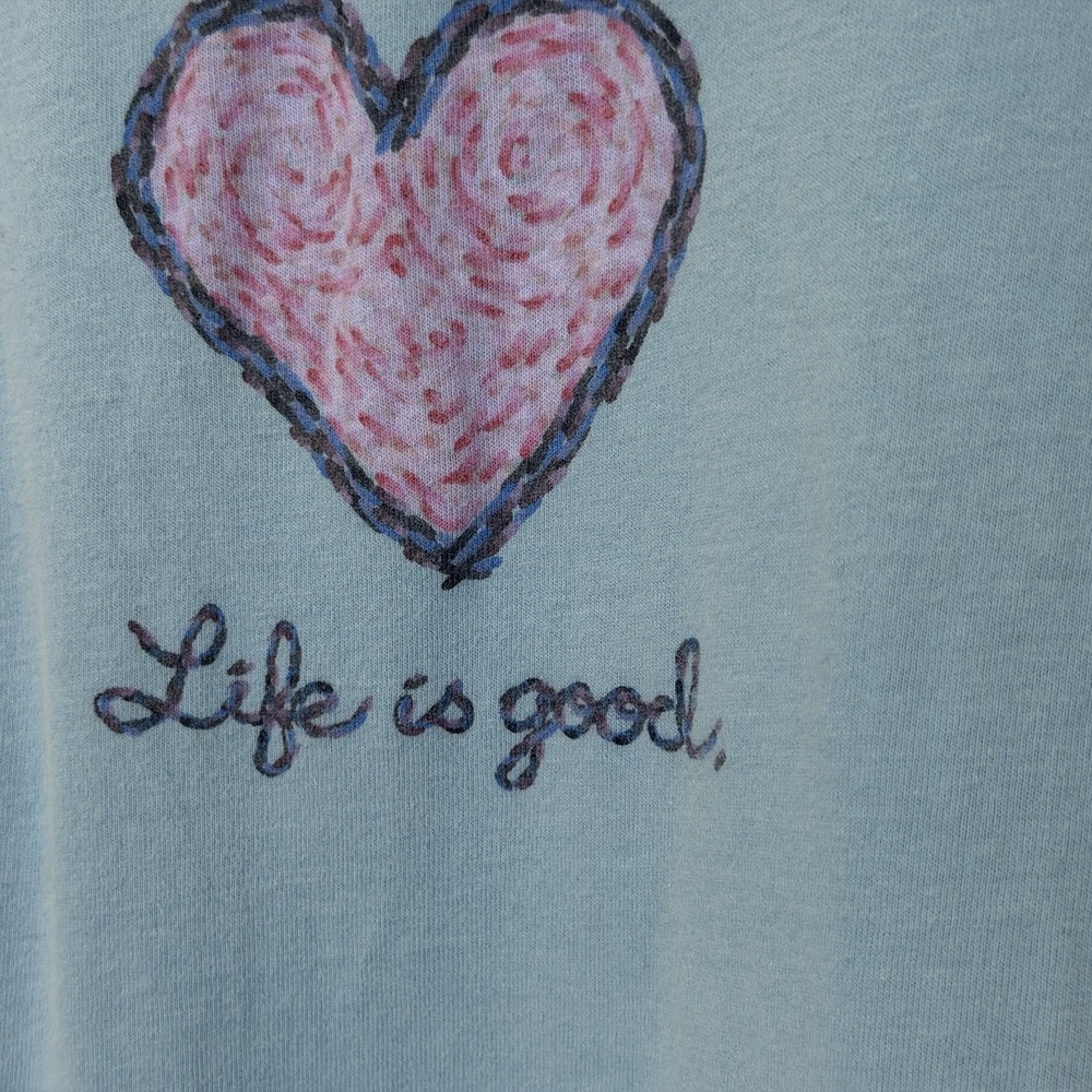Life is Good T-Shirt Womens Size XXL Blue Heart 3/4 Sleeve Scoop Neck Cotton - Picture 5 of 10